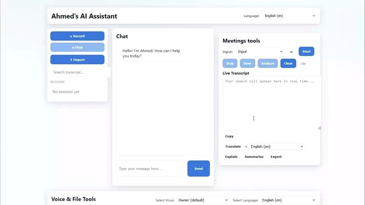 Ahmed Multilingual Assistant interface