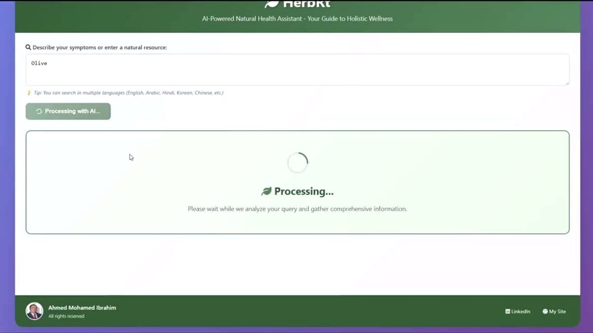 HerbRt Herbal Assistant interface